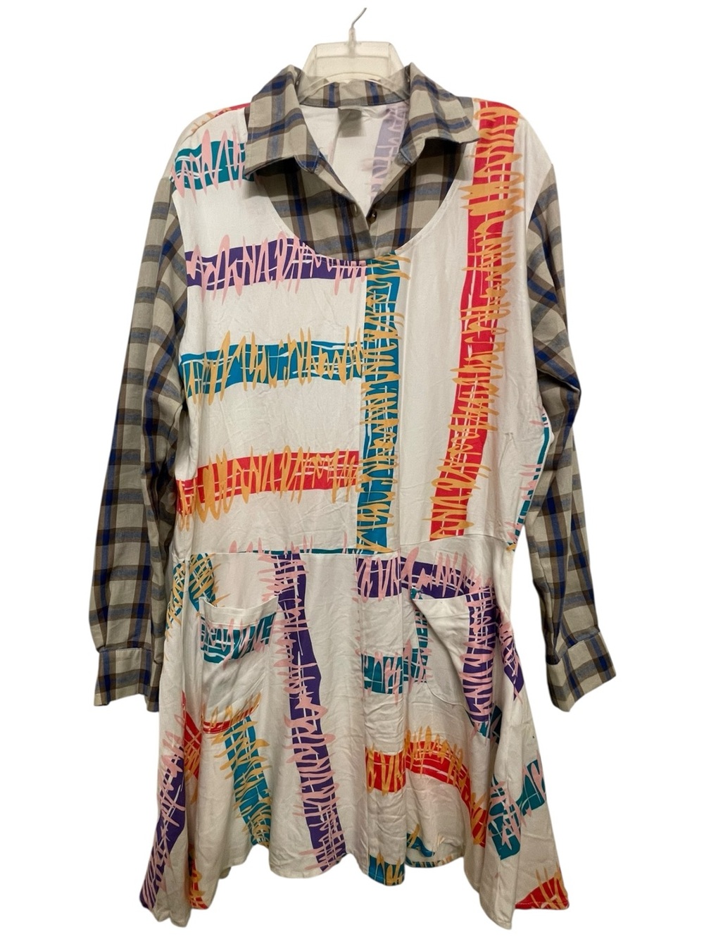 STRANGER THINGS Netflix Eleven Cosplay Plaid Sleeve Multi-Color Dress Sz Large
